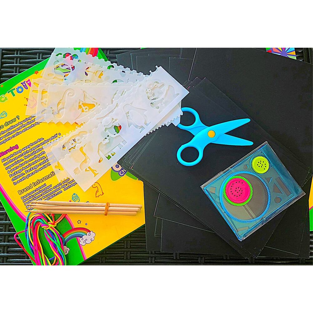2 Rainbow Scratch Art Craft Kits with 55+ Pieces Each Spirograph and Stencils